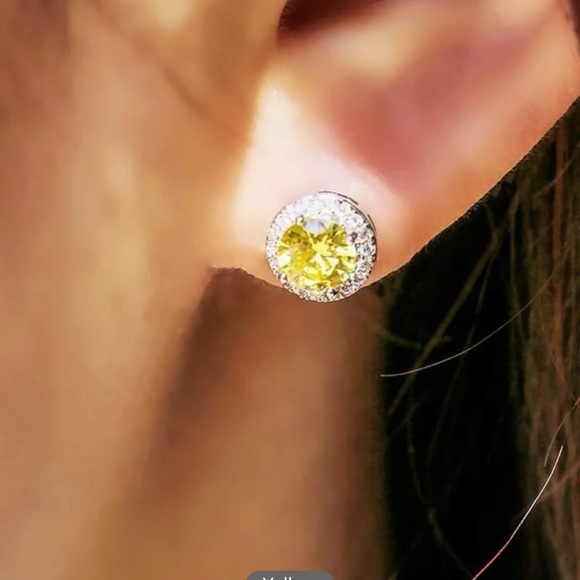 Cubic Zirconia Citrine Yellow, Lab Created Stud Dainty Luxury Glam Earrings - Picture 8 of 9